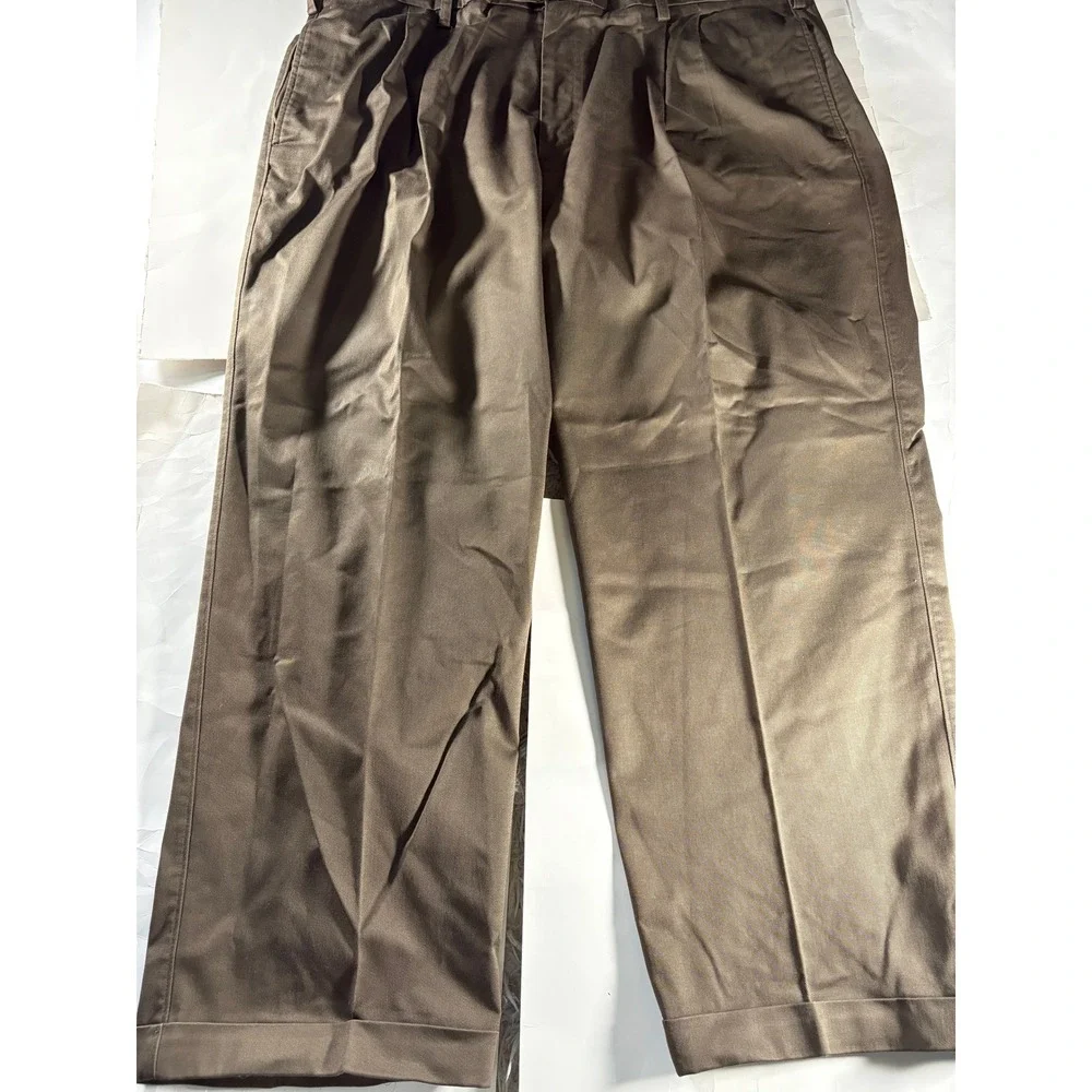 Savane Comfort Plus Mens Pleated Dress‎ Pants Brown 42x30 Cuffed